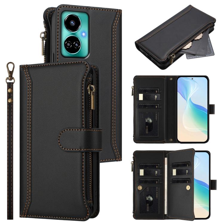 Magnetic Closure 9 Card Slots Zipper Leather Case with Hand Strap, For Tecno Spark Go 2023 / Pop 7, For Tecno Spark 10 5G, For Tecno Spark 10C / Spark 10 4G, For Tecno Spark 10 Pro 4G, For Tecno Camon 19 / 19 Pro 5G, For Tecno Pova 4 Pro, For Tecno Pov...