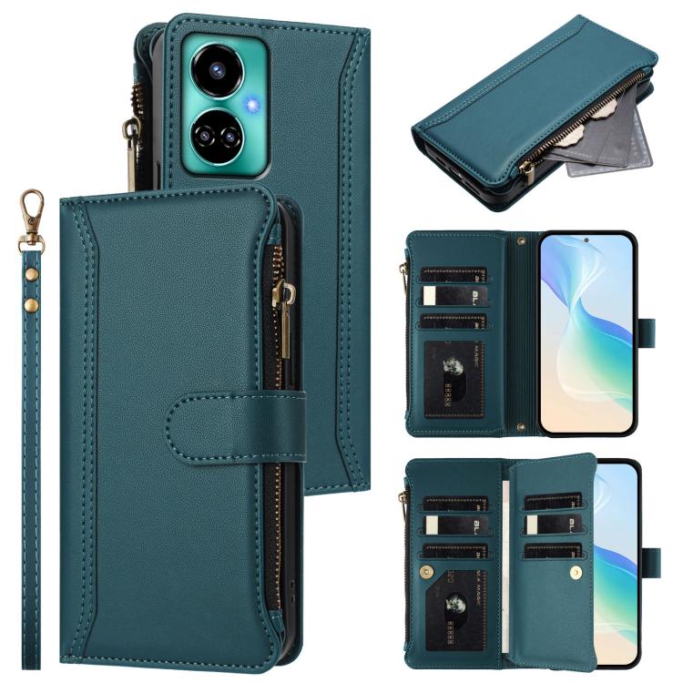 Magnetic Closure 9 Card Slots Zipper Leather Case with Hand Strap, For Tecno Spark Go 2023 / Pop 7, For Tecno Spark 10 5G, For Tecno Spark 10C / Spark 10 4G, For Tecno Spark 10 Pro 4G, For Tecno Camon 19 / 19 Pro 5G, For Tecno Pova 4 Pro, For Tecno Pov...
