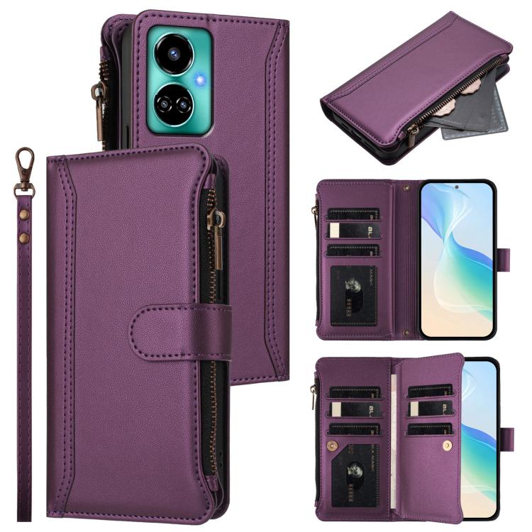 Magnetic Closure 9 Card Slots Zipper Leather Case with Hand Strap, For Tecno Spark Go 2023 / Pop 7, For Tecno Spark 10 5G, For Tecno Spark 10C / Spark 10 4G, For Tecno Spark 10 Pro 4G, For Tecno Camon 19 / 19 Pro 5G, For Tecno Pova 4 Pro, For Tecno Pov...