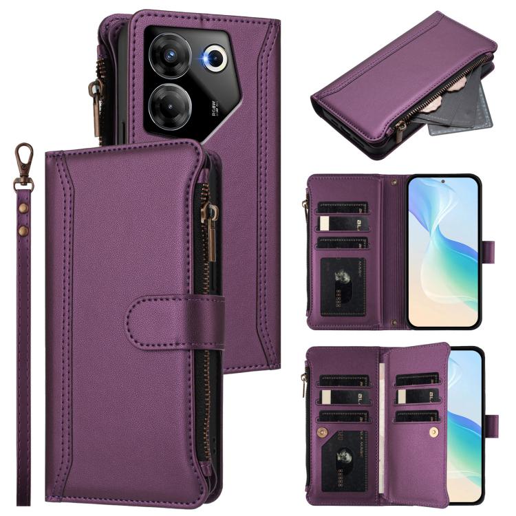 Magnetic Closure 9 Card Slots Zipper Leather Case with Hand Strap, For Tecno Spark 10 Pro Magic Magenta, For Tecno Pova 6 Neo, For Tecno Pova 6 4G, For Tecno Pova 6 5G / 6 Pro 5G, For Tecno Camon 30 Pro 5G, For Tecno Camon 30 Premier                   ...