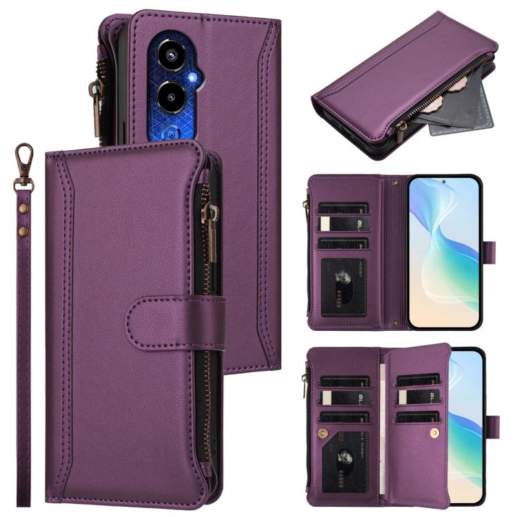 Magnetic Closure 9 Card Slots Zipper Leather Case with Hand Strap, For Tecno Spark Go 2023 / Pop 7, For Tecno Spark 10 5G, For Tecno Spark 10C / Spark 10 4G, For Tecno Spark 10 Pro 4G, For Tecno Camon 19 / 19 Pro 5G, For Tecno Pova 4 Pro, For Tecno Pov...