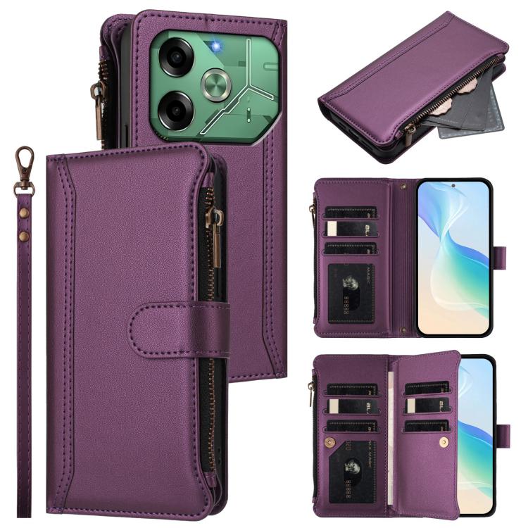 Magnetic Closure 9 Card Slots Zipper Leather Case with Hand Strap, For Tecno Spark 10 Pro Magic Magenta, For Tecno Pova 6 Neo, For Tecno Pova 6 4G, For Tecno Pova 6 5G / 6 Pro 5G, For Tecno Camon 30 Pro 5G, For Tecno Camon 30 Premier                   ...