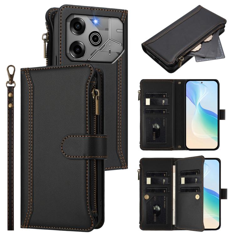 Magnetic Closure 9 Card Slots Zipper Leather Case with Hand Strap, For Tecno Spark 10 Pro Magic Magenta, For Tecno Pova 6 Neo, For Tecno Pova 6 4G, For Tecno Pova 6 5G / 6 Pro 5G, For Tecno Camon 30 Pro 5G, For Tecno Camon 30 Premier                   ...