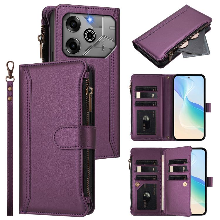 Magnetic Closure 9 Card Slots Zipper Leather Case with Hand Strap, For Tecno Spark 10 Pro Magic Magenta, For Tecno Pova 6 Neo, For Tecno Pova 6 4G, For Tecno Pova 6 5G / 6 Pro 5G, For Tecno Camon 30 Pro 5G, For Tecno Camon 30 Premier                   ...