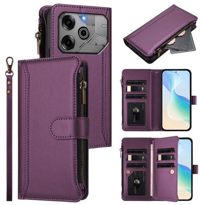 Magnetic Closure 9 Card Slots Zipper Leather Case with Hand Strap, For Tecno Spark 10 Pro Magic Magenta, For Tecno Pova 6 Neo, For Tecno Pova 6 4G, For Tecno Pova 6 5G / 6 Pro 5G, For Tecno Camon 30 Pro 5G, For Tecno Camon 30 Premier                   ...
