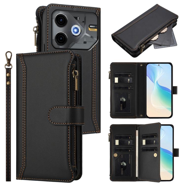 Magnetic Closure 9 Card Slots Zipper Leather Case with Hand Strap, For Tecno Spark 10 Pro Magic Magenta, For Tecno Pova 6 Neo, For Tecno Pova 6 4G, For Tecno Pova 6 5G / 6 Pro 5G, For Tecno Camon 30 Pro 5G, For Tecno Camon 30 Premier                   ...