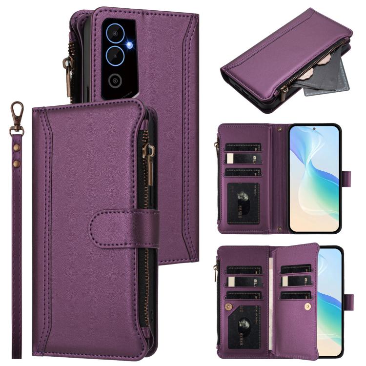 Magnetic Closure 9 Card Slots Zipper Leather Case with Hand Strap, For Tecno Spark Go 2023 / Pop 7, For Tecno Spark 10 5G, For Tecno Spark 10C / Spark 10 4G, For Tecno Spark 10 Pro 4G, For Tecno Camon 19 / 19 Pro 5G, For Tecno Pova 4 Pro, For Tecno Pov...