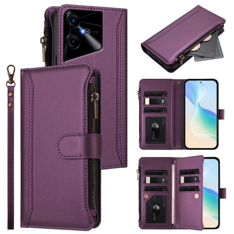 Magnetic Closure 9 Card Slots Zipper Leather Case with Hand Strap, For Tecno Spark 10 Pro Magic Magenta, For Tecno Pova 6 Neo, For Tecno Pova 6 4G, For Tecno Pova 6 5G / 6 Pro 5G, For Tecno Camon 30 Pro 5G, For Tecno Camon 30 Premier                   ...