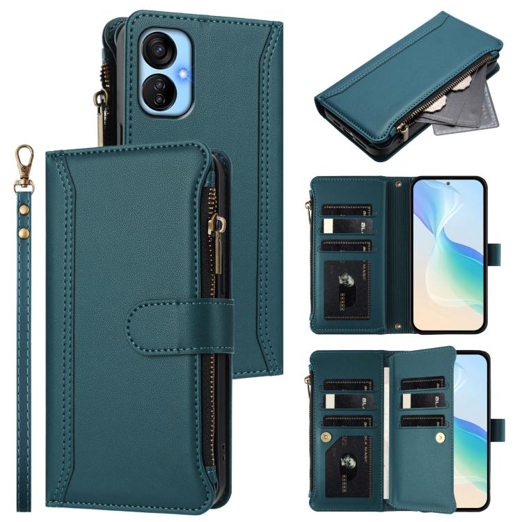 Magnetic Closure 9 Card Slots Zipper Leather Case with Hand Strap, For Tecno Spark Go 2023 / Pop 7, For Tecno Spark 10 5G, For Tecno Spark 10C / Spark 10 4G, For Tecno Spark 10 Pro 4G, For Tecno Camon 19 / 19 Pro 5G, For Tecno Pova 4 Pro, For Tecno Pov...
