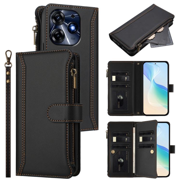 Magnetic Closure 9 Card Slots Zipper Leather Case with Hand Strap, For Tecno Spark Go 2023 / Pop 7, For Tecno Spark 10 5G, For Tecno Spark 10C / Spark 10 4G, For Tecno Spark 10 Pro 4G, For Tecno Camon 19 / 19 Pro 5G, For Tecno Pova 4 Pro, For Tecno Pov...