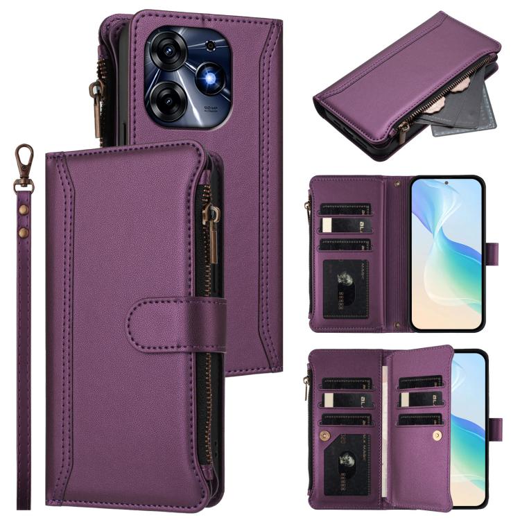 Magnetic Closure 9 Card Slots Zipper Leather Case with Hand Strap, For Tecno Spark Go 2023 / Pop 7, For Tecno Spark 10 5G, For Tecno Spark 10C / Spark 10 4G, For Tecno Spark 10 Pro 4G, For Tecno Camon 19 / 19 Pro 5G, For Tecno Pova 4 Pro, For Tecno Pov...