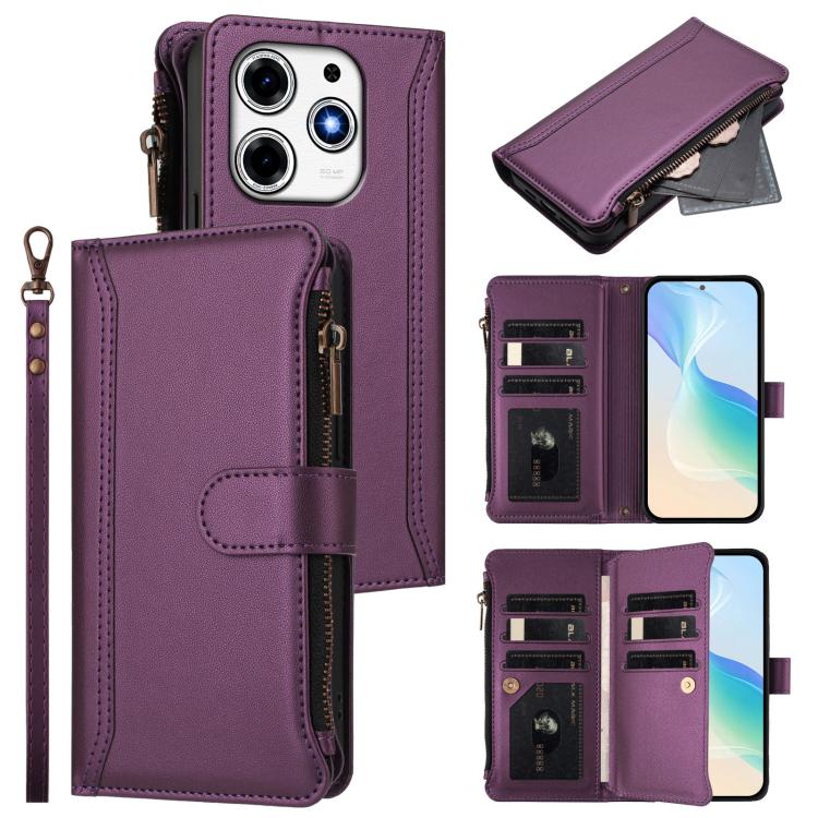 Magnetic Closure 9 Card Slots Zipper Leather Case with Hand Strap, For Tecno Spark 10 Pro Magic Magenta, For Tecno Pova 6 Neo, For Tecno Pova 6 4G, For Tecno Pova 6 5G / 6 Pro 5G, For Tecno Camon 30 Pro 5G, For Tecno Camon 30 Premier                   ...