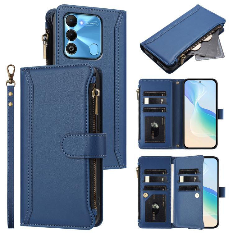 Magnetic Closure 9 Card Slots Zipper Leather Case with Hand Strap, For Tecno Spark Go 2023 / Pop 7, For Tecno Spark 10 5G, For Tecno Spark 10C / Spark 10 4G, For Tecno Spark 10 Pro 4G, For Tecno Camon 19 / 19 Pro 5G, For Tecno Pova 4 Pro, For Tecno Pov...