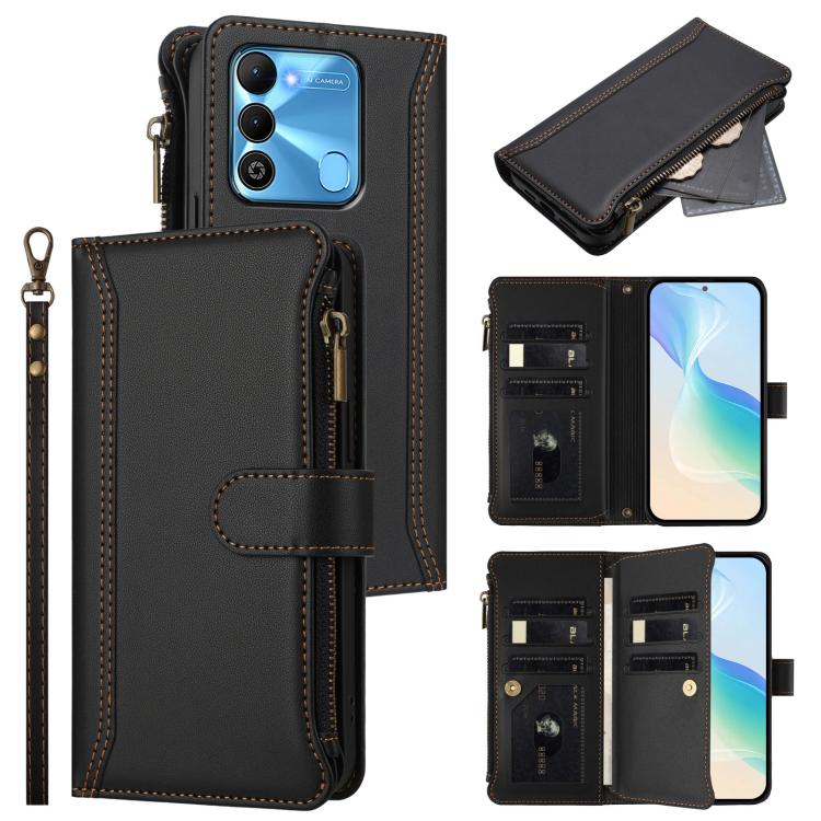 Magnetic Closure 9 Card Slots Zipper Leather Case with Hand Strap, For Tecno Spark Go 2023 / Pop 7, For Tecno Spark 10 5G, For Tecno Spark 10C / Spark 10 4G, For Tecno Spark 10 Pro 4G, For Tecno Camon 19 / 19 Pro 5G, For Tecno Pova 4 Pro, For Tecno Pov...