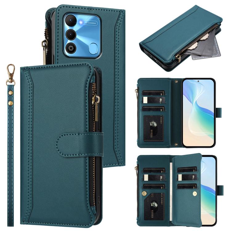 Magnetic Closure 9 Card Slots Zipper Leather Case with Hand Strap, For Tecno Spark Go 2023 / Pop 7, For Tecno Spark 10 5G, For Tecno Spark 10C / Spark 10 4G, For Tecno Spark 10 Pro 4G, For Tecno Camon 19 / 19 Pro 5G, For Tecno Pova 4 Pro, For Tecno Pov...