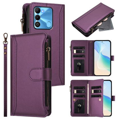 Magnetic Closure 9 Card Slots Zipper Leather Case with Hand Strap, For Tecno Spark Go 2023 / Pop 7, For Tecno Spark 10 5G, For Tecno Spark 10C / Spark 10 4G, For Tecno Spark 10 Pro 4G, For Tecno Camon 19 / 19 Pro 5G, For Tecno Pova 4 Pro, For Tecno Pov...