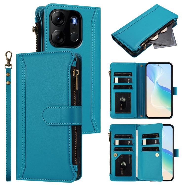 Magnetic Closure 9 Card Slots Zipper Leather Case with Hand Strap, For Tecno Spark Go 2023 / Pop 7, For Tecno Spark 10 5G, For Tecno Spark 10C / Spark 10 4G, For Tecno Spark 10 Pro 4G, For Tecno Camon 19 / 19 Pro 5G, For Tecno Pova 4 Pro, For Tecno Pov...
