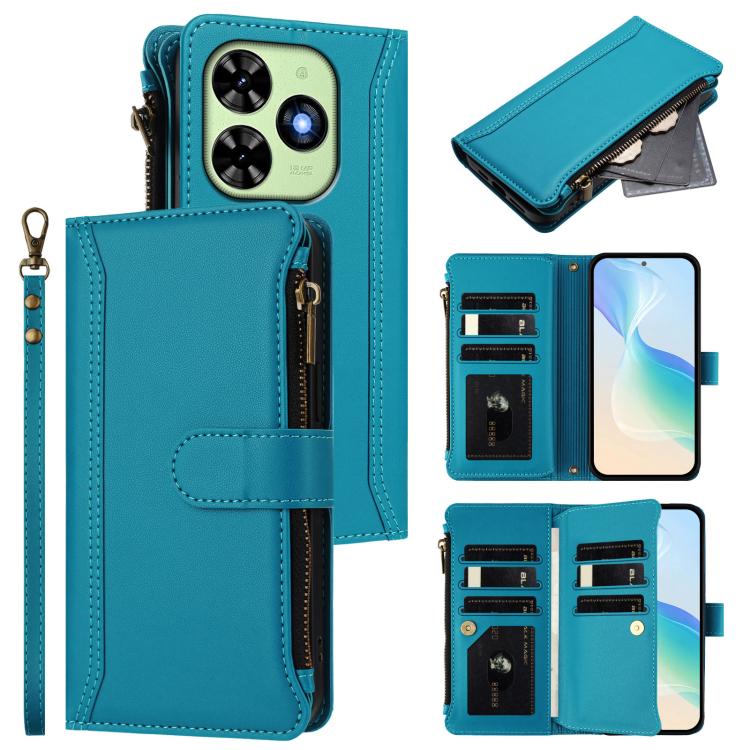 Magnetic Closure 9 Card Slots Zipper Leather Case with Hand Strap, For Tecno Spark 10 Pro Magic Magenta, For Tecno Pova 6 Neo, For Tecno Pova 6 4G, For Tecno Pova 6 5G / 6 Pro 5G, For Tecno Camon 30 Pro 5G, For Tecno Camon 30 Premier                   ...