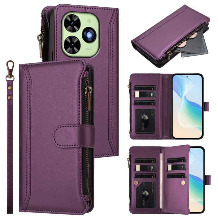 Magnetic Closure 9 Card Slots Zipper Leather Case with Hand Strap, For Tecno Spark 10 Pro Magic Magenta, For Tecno Pova 6 Neo, For Tecno Pova 6 4G, For Tecno Pova 6 5G / 6 Pro 5G, For Tecno Camon 30 Pro 5G, For Tecno Camon 30 Premier                   ...