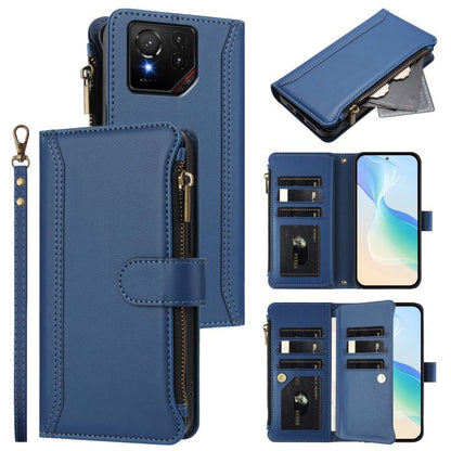 Magnetic Closure 9 Card Slots Zipper Leather Case with Hand Strap, For Asus Zenfone 12 Ultra, For Asus ROG Phone 9 / 9 Pro, For Asus Zenfone 11 Ultra, For Asus ROG Phone 8 / 8 Pro