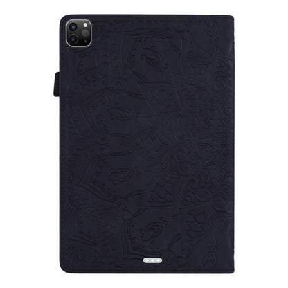 Black embossed leather tablet case with camera cutout and flip cover; textured pattern