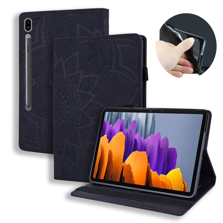 Embossed leather-look tablet folio case in dark navy with front cover and built-in stand