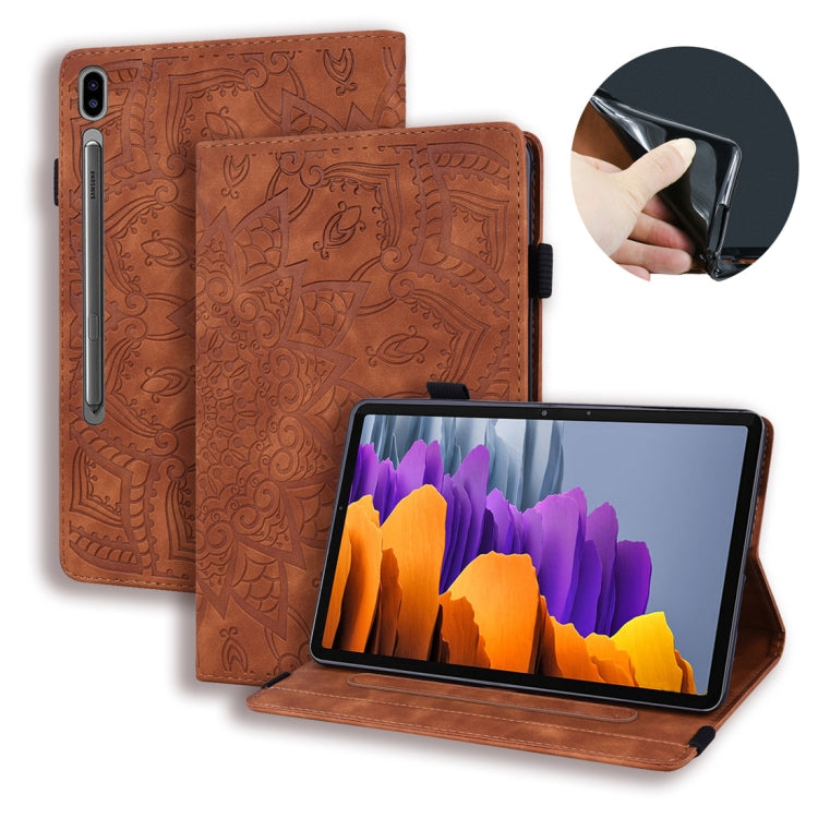 Embossed leather-look tablet folio case in brown with front cover and built-in stand