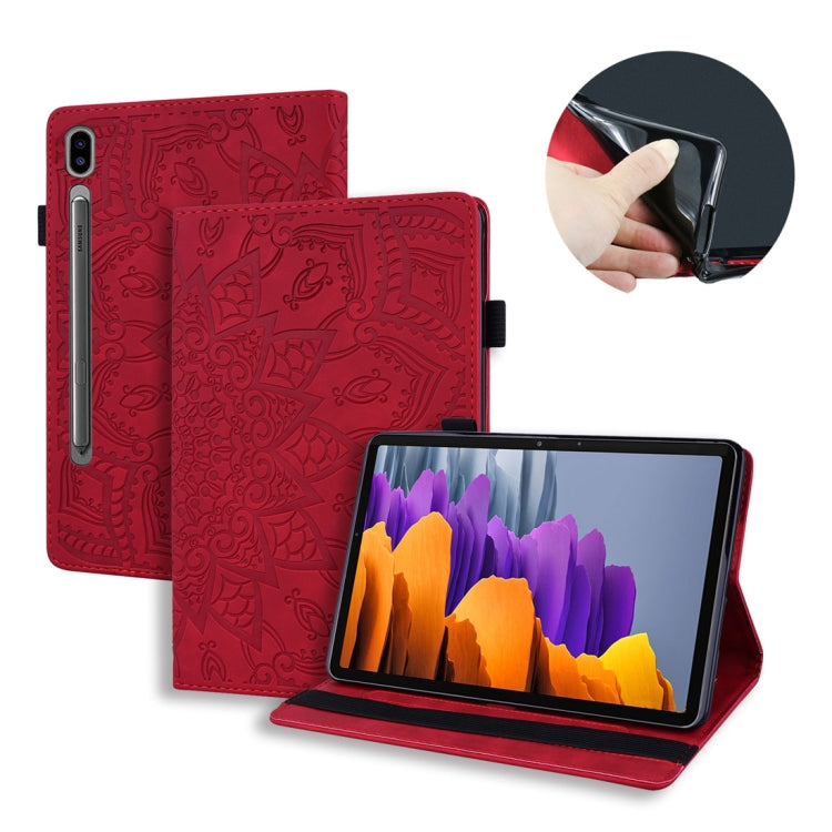Embossed leather-look tablet folio case in red with front cover and built-in stand