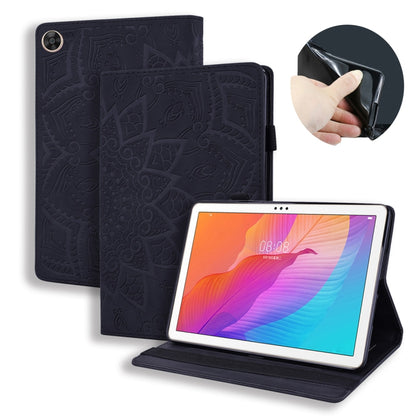 Embossed leather-look tablet folio case in dark navy with front cover and adjustable stand