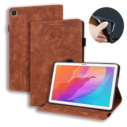 Embossed leather-look tablet folio case in brown with front cover and adjustable stand