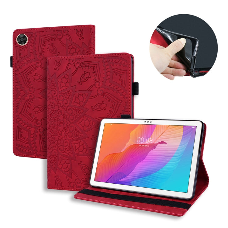 Embossed leather-look tablet folio case in red with front cover and adjustable stand