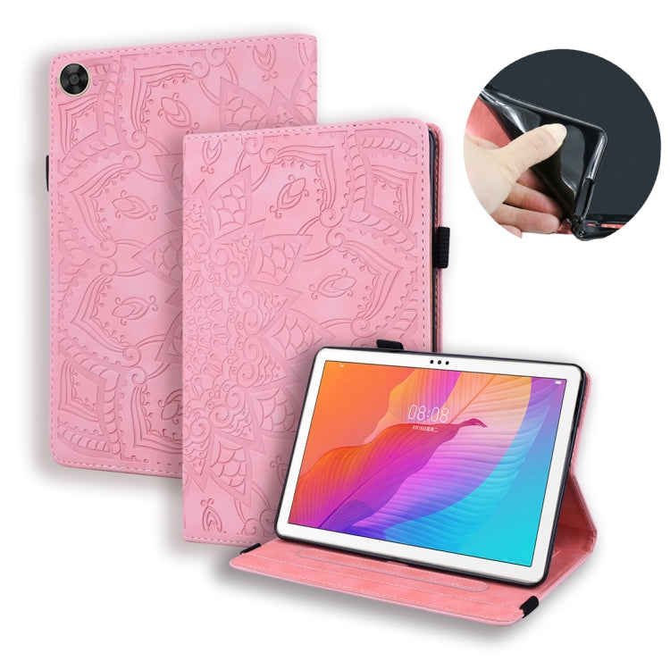 Embossed leather-look tablet folio case in pink with front cover and adjustable stand