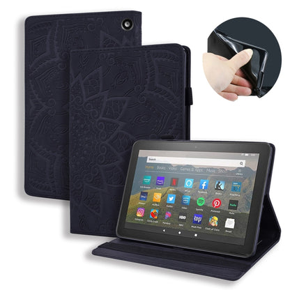Dark embossed leather folio tablet case with horizontal flip stand and camera cutout