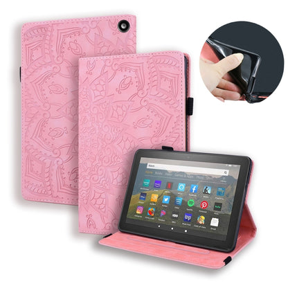 Pink embossed leather folio tablet case with horizontal flip stand and camera cutout