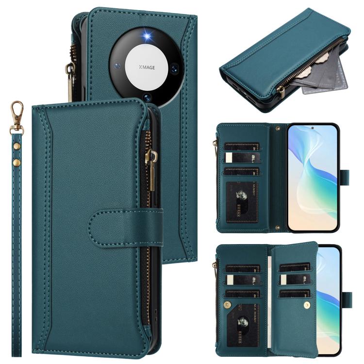 Magnetic Closure 9 Card Slots Zipper Leather Case with Hand Strap, For Huawei nova 12s 4G Global, For Huawei Pura 70, For Huawei Mate 60 Pro / 60 Pro+, For Huawei Mate 60, For Huawei P60 Art, For Huawei P60 / P60 Pro, For Huawei Enjoy 50 Pro 4G        ...
