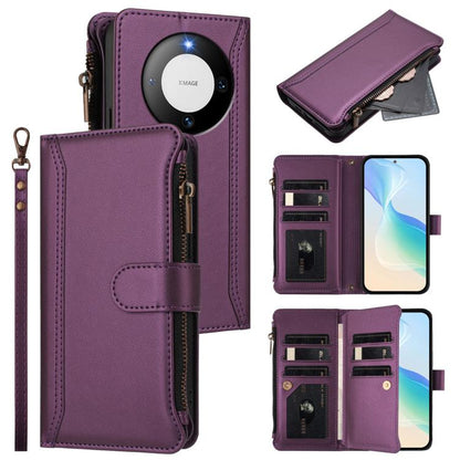 Magnetic Closure 9 Card Slots Zipper Leather Case with Hand Strap, For Huawei nova 12s 4G Global, For Huawei Pura 70, For Huawei Mate 60 Pro / 60 Pro+, For Huawei Mate 60, For Huawei P60 Art, For Huawei P60 / P60 Pro, For Huawei Enjoy 50 Pro 4G        ...