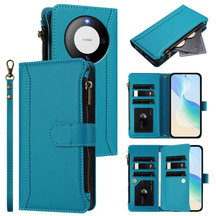Magnetic Closure 9 Card Slots Zipper Leather Case with Hand Strap, For Huawei nova 12s 4G Global, For Huawei Pura 70, For Huawei Mate 60 Pro / 60 Pro+, For Huawei Mate 60, For Huawei P60 Art, For Huawei P60 / P60 Pro, For Huawei Enjoy 50 Pro 4G        ...