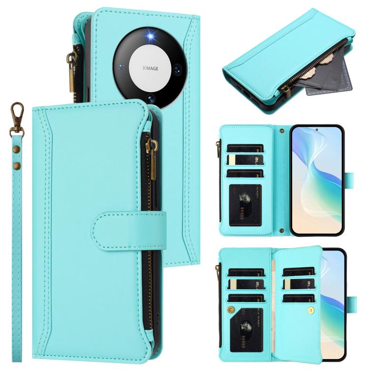 Magnetic Closure 9 Card Slots Zipper Leather Case with Hand Strap, For Huawei nova 12s 4G Global, For Huawei Pura 70, For Huawei Mate 60 Pro / 60 Pro+, For Huawei Mate 60, For Huawei P60 Art, For Huawei P60 / P60 Pro, For Huawei Enjoy 50 Pro 4G        ...