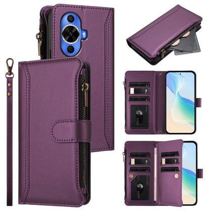 Magnetic Closure 9 Card Slots Zipper Leather Case with Hand Strap, For Huawei nova 12s 4G Global, For Huawei Pura 70, For Huawei Mate 60 Pro / 60 Pro+, For Huawei Mate 60, For Huawei P60 Art, For Huawei P60 / P60 Pro, For Huawei Enjoy 50 Pro 4G        ...