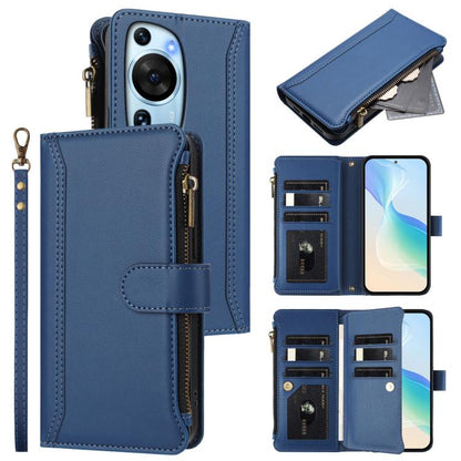 Magnetic Closure 9 Card Slots Zipper Leather Case with Hand Strap, For Huawei nova 12s 4G Global, For Huawei Pura 70, For Huawei Mate 60 Pro / 60 Pro+, For Huawei Mate 60, For Huawei P60 Art, For Huawei P60 / P60 Pro, For Huawei Enjoy 50 Pro 4G        ...