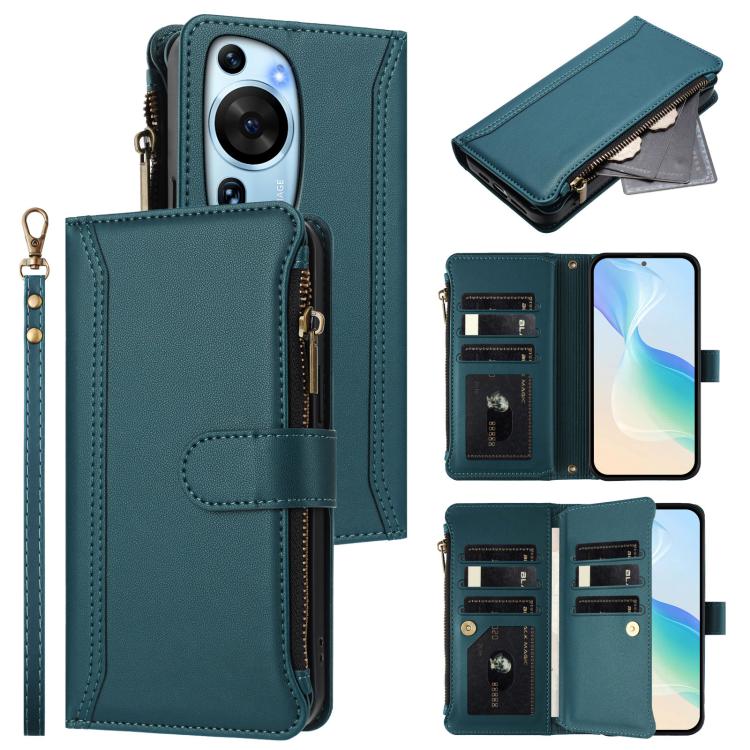 Magnetic Closure 9 Card Slots Zipper Leather Case with Hand Strap, For Huawei nova 12s 4G Global, For Huawei Pura 70, For Huawei Mate 60 Pro / 60 Pro+, For Huawei Mate 60, For Huawei P60 Art, For Huawei P60 / P60 Pro, For Huawei Enjoy 50 Pro 4G        ...