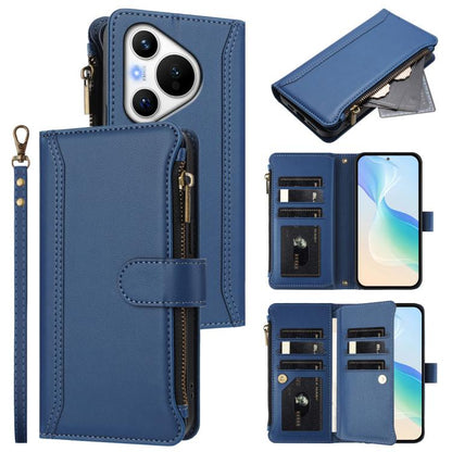 Magnetic Closure 9 Card Slots Zipper Leather Case with Hand Strap, For Huawei nova 12s 4G Global, For Huawei Pura 70, For Huawei Mate 60 Pro / 60 Pro+, For Huawei Mate 60, For Huawei P60 Art, For Huawei P60 / P60 Pro, For Huawei Enjoy 50 Pro 4G        ...