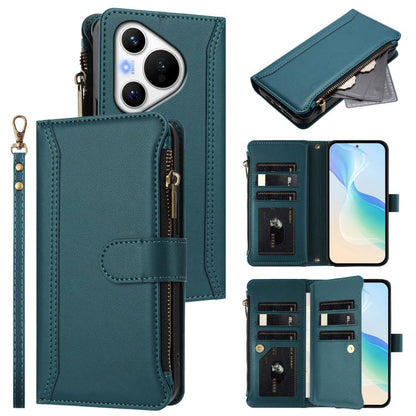 Magnetic Closure 9 Card Slots Zipper Leather Case with Hand Strap, For Huawei nova 12s 4G Global, For Huawei Pura 70, For Huawei Mate 60 Pro / 60 Pro+, For Huawei Mate 60, For Huawei P60 Art, For Huawei P60 / P60 Pro, For Huawei Enjoy 50 Pro 4G        ...