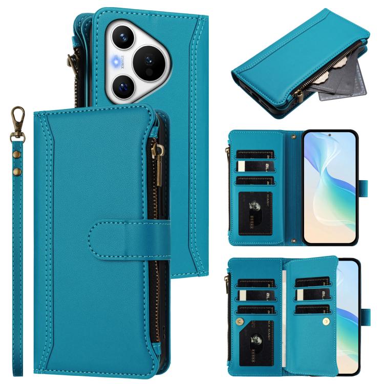 Magnetic Closure 9 Card Slots Zipper Leather Case with Hand Strap, For Huawei nova 12s 4G Global, For Huawei Pura 70, For Huawei Mate 60 Pro / 60 Pro+, For Huawei Mate 60, For Huawei P60 Art, For Huawei P60 / P60 Pro, For Huawei Enjoy 50 Pro 4G        ...