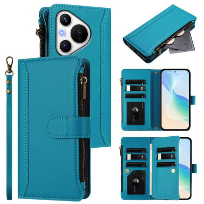 Magnetic Closure 9 Card Slots Zipper Leather Case with Hand Strap, For Huawei nova 12s 4G Global, For Huawei Pura 70, For Huawei Mate 60 Pro / 60 Pro+, For Huawei Mate 60, For Huawei P60 Art, For Huawei P60 / P60 Pro, For Huawei Enjoy 50 Pro 4G        ...