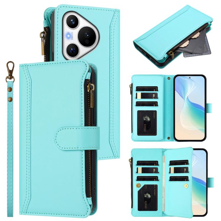Magnetic Closure 9 Card Slots Zipper Leather Case with Hand Strap, For Huawei nova 12s 4G Global, For Huawei Pura 70, For Huawei Mate 60 Pro / 60 Pro+, For Huawei Mate 60, For Huawei P60 Art, For Huawei P60 / P60 Pro, For Huawei Enjoy 50 Pro 4G        ...