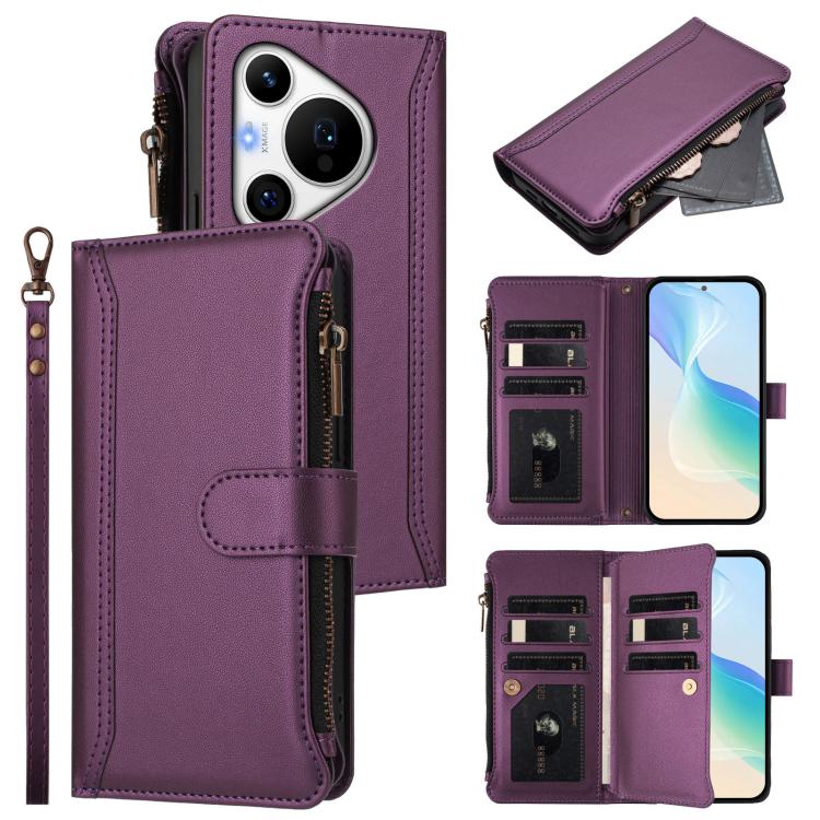 Magnetic Closure 9 Card Slots Zipper Leather Case with Hand Strap, For Huawei nova 14, For Huawei nova 16, For Huawei Pura 90 Pro Max 5G, For Huawei Pura 90 Pro 5G, For Huawei Mate 70 Air 5G, For Huawei Enjoy 80s 4G, For Huawei nova 14 Ultra           ...