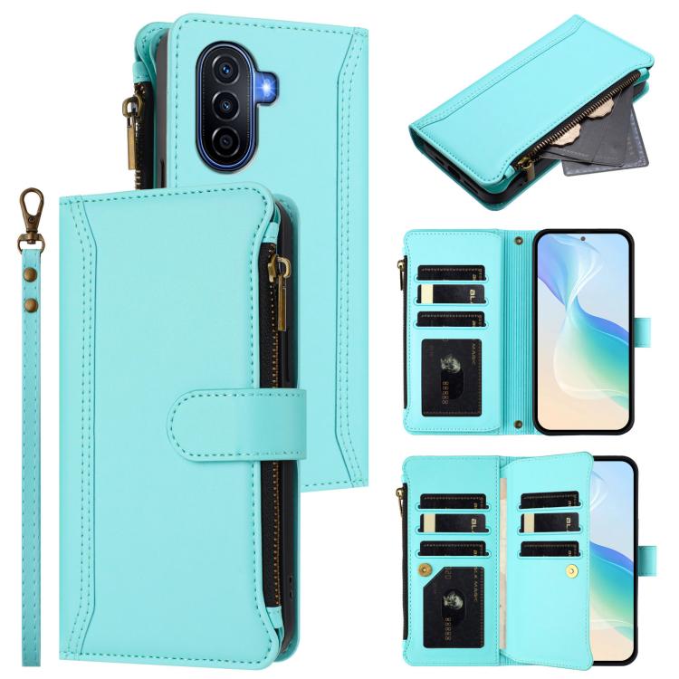 Magnetic Closure 9 Card Slots Zipper Leather Case with Hand Strap, For Huawei nova 12s 4G Global, For Huawei Pura 70, For Huawei Mate 60 Pro / 60 Pro+, For Huawei Mate 60, For Huawei P60 Art, For Huawei P60 / P60 Pro, For Huawei Enjoy 50 Pro 4G        ...