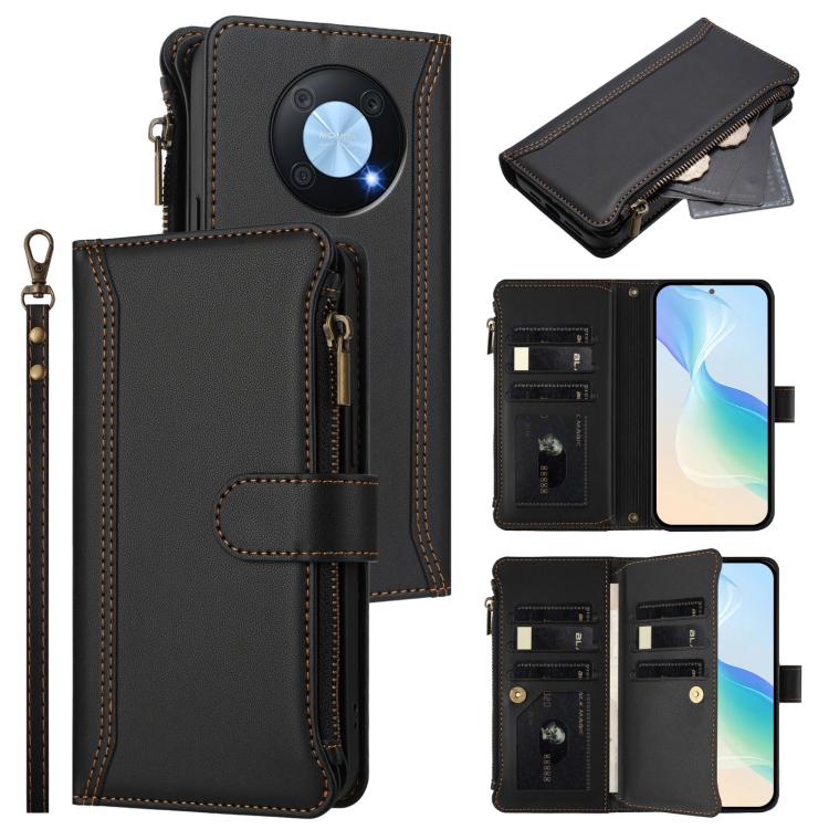 Magnetic Closure 9 Card Slots Zipper Leather Case with Hand Strap, For Huawei nova 12s 4G Global, For Huawei Pura 70, For Huawei Mate 60 Pro / 60 Pro+, For Huawei Mate 60, For Huawei P60 Art, For Huawei P60 / P60 Pro, For Huawei Enjoy 50 Pro 4G        ...