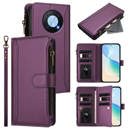 Magnetic Closure 9 Card Slots Zipper Leather Case with Hand Strap, For Huawei nova 12s 4G Global, For Huawei Pura 70, For Huawei Mate 60 Pro / 60 Pro+, For Huawei Mate 60, For Huawei P60 Art, For Huawei P60 / P60 Pro, For Huawei Enjoy 50 Pro 4G        ...